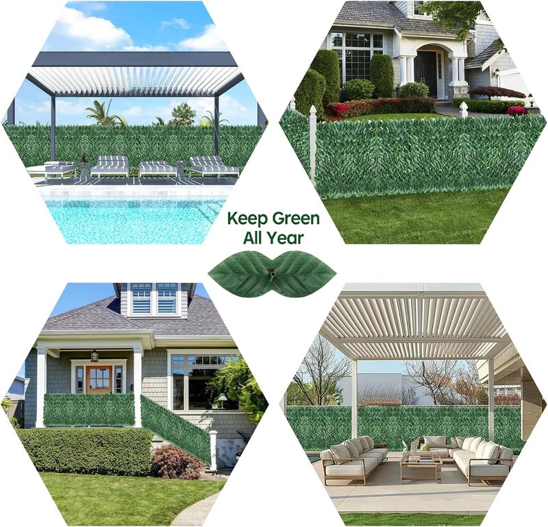 Skloopearg Artificial Ivy Privacy Fence Screen,39.4" X 99" UV-Anti Fake Leaves Plant Vine,Privacy Hedges Wall for Indoor Outdoor Garden Backyard Decor,Color Green Pineapple Leaves - Image 5